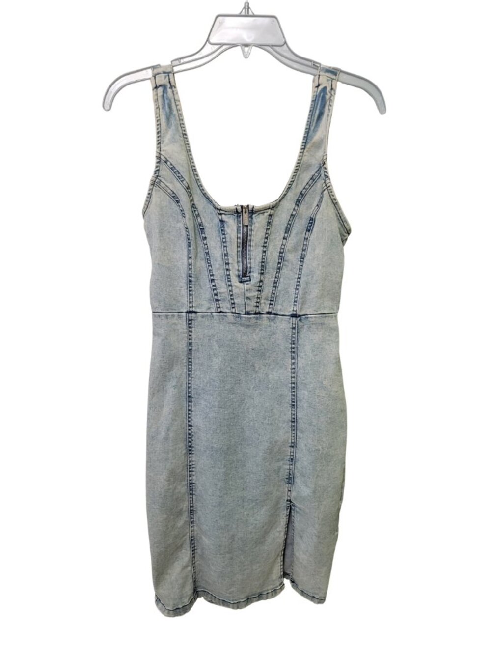 GUESS Acid-Wash Sleeveless Corset Bodycon Denim Mini Dress | Medium
